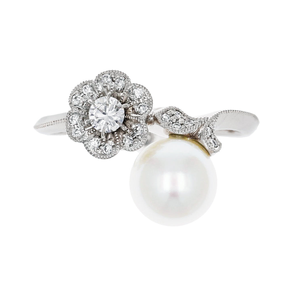 “Anemone”<br>Akoya Pearl Diamond Ring<br>1516B